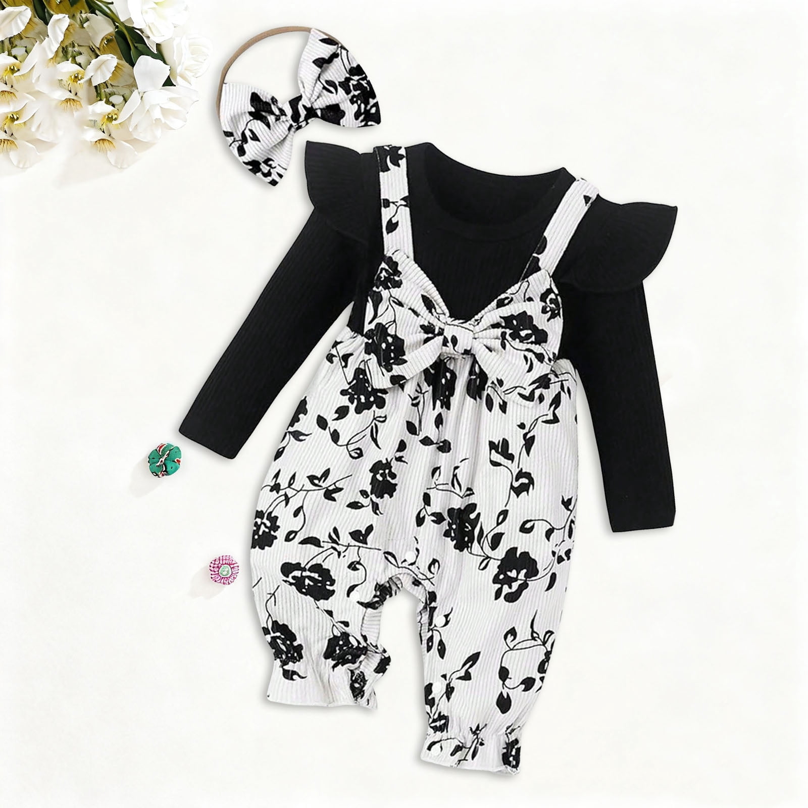Staki Newborn Onesies Baby Girls Cotton Footed Sleep and Play 1M,3M,6M,9M,12M,18M(Black,9-12 Months)