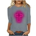 thumbnail image 2 of HOMBOM 3/4 Sleeve Summer Tops For Women Clearance Gray Easter Cross Print Shirts Round Neck Easter Blouse Women XL, 2 of 4