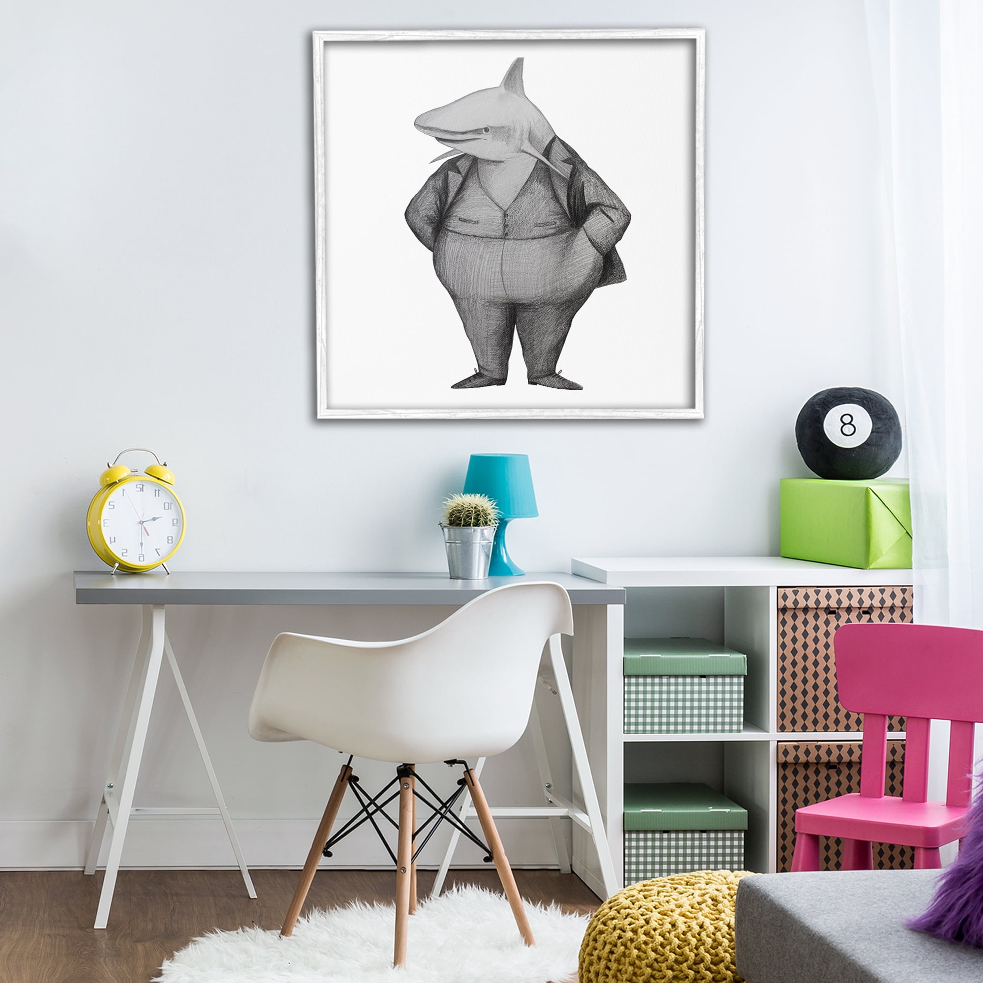 Stupell Industries Shark In Suit Drawing White Framed Giclee Art, design by Violeta Vollmer