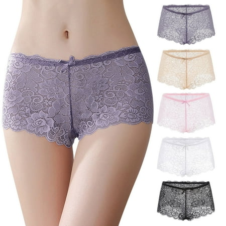 

Hunpta 5PCs Women Ladies Sexy Ultra Soft Seamless Bikini Assorted Boxer Brief Lace Panties Underwear
