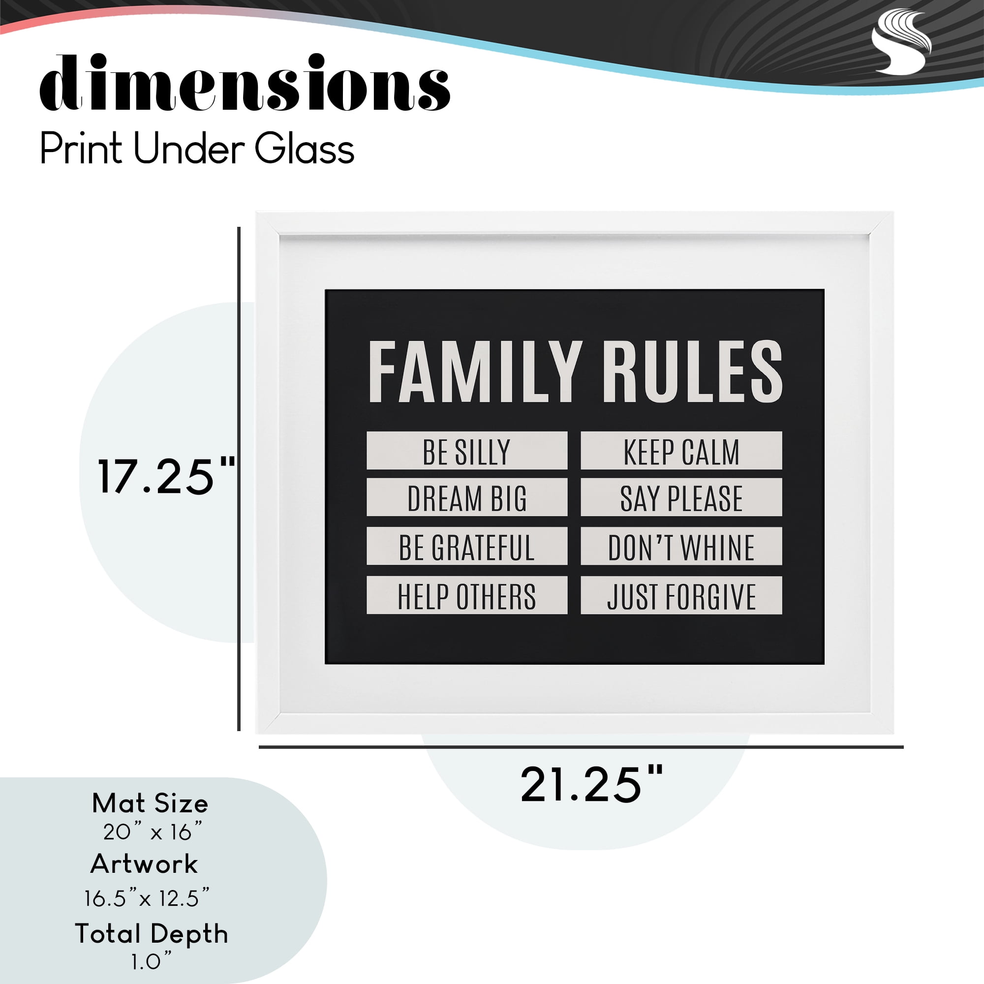 Stupell Industries Family Rules Simple Black White Framed Print Under Glass, design by SD Graphics Studio
