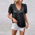 thumbnail image 4 of JGNGSHN Women’s Sequin V Neck T-Shirt – Sparkly Short Sleeve Glitter Top for Party, Night Out, Holiday or Clubwear, Shiny Casual Dressy Blouse Black S, 4 of 8