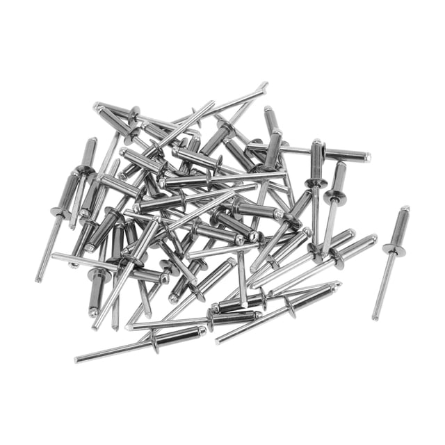 Remaches ciegos de gran flanco con cabeza de cúpula 5mm de diámetro de agarre 16mm de longitud de agarre 9.35mm de diámetro de flanco Acero inoxidable Acero al carbono Tono plateado 50 Pcs