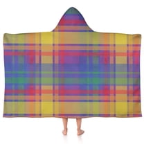 Multi Color Plaid Checkered Pattern Hooded Bath Towel，50"x30" for Ages 3 To 12 Kids, Quick Dry Lightweight Soft Microfiber Hood Beach Towel Cover Up for Kids