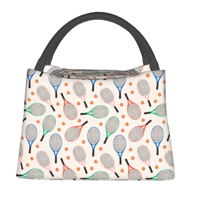 Easygdp Cute Tennis Racket Bolsa de Almuerzo Insulada Reutilizable, Bolsa de Mano y Bandolera para Oficina, Trabajo, Viajes