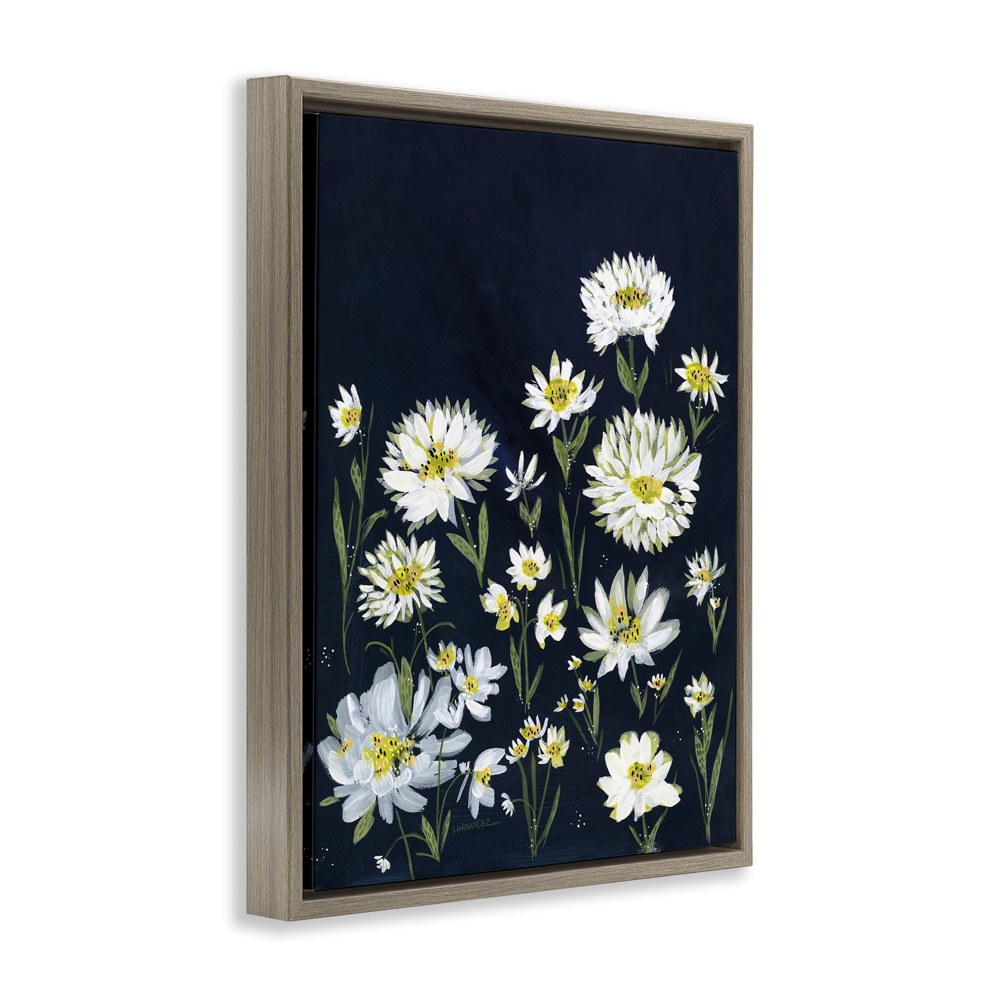 Stupell Industries Deep Meadow on Black Plants & Flowers Painting Brown Floater Framed Canvas Art Print Wall Art, 17 x 21