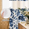 thumbnail image 4 of No Hook Shower Curtain Decorative Navy Blue Botanical Peony Waterproof Fabric Shower Curtain Set Vintage Floral Blossom Bath Curtains Bathroom Decor with See Through Mesh Top Window 54x78 Inch, 4 of 9