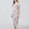 thumbnail image 4 of Jamicy Pyjama Doux pour Femmes, Haut à Manches Courtes Imprimé avec Cordon de Serrage, Ensemble de Pyjama pour Dames, Confortable, Col Rond, Tenue de Détente, 4 of 8
