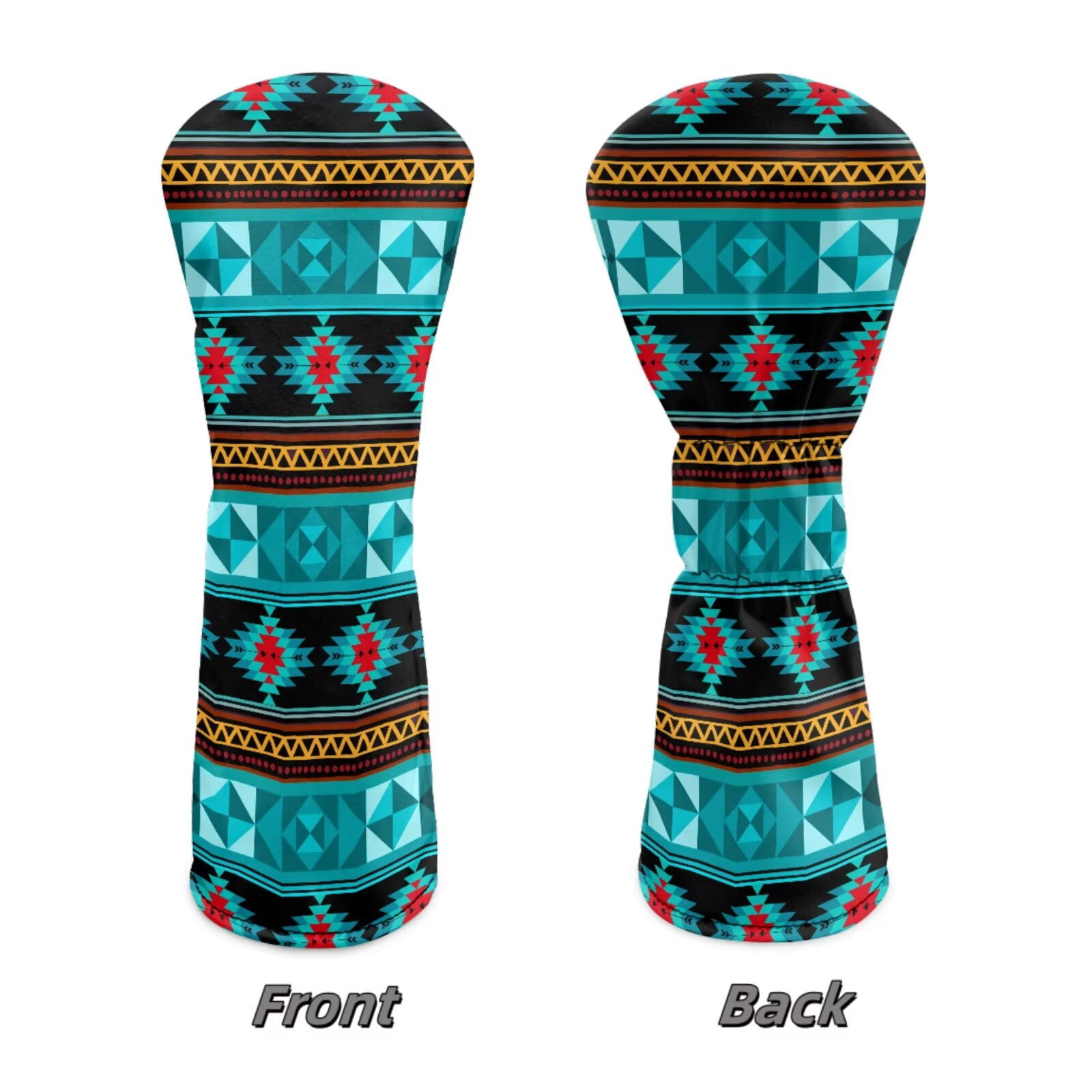Uorisanigo Golf Club Head Covers - Driver, Fairway #3#5, Hybrid Headgear, Premium Aztec Turquoise Print Headcovers Set Fit Most Clubs, PU Leather Headcovers, Golf Accessories