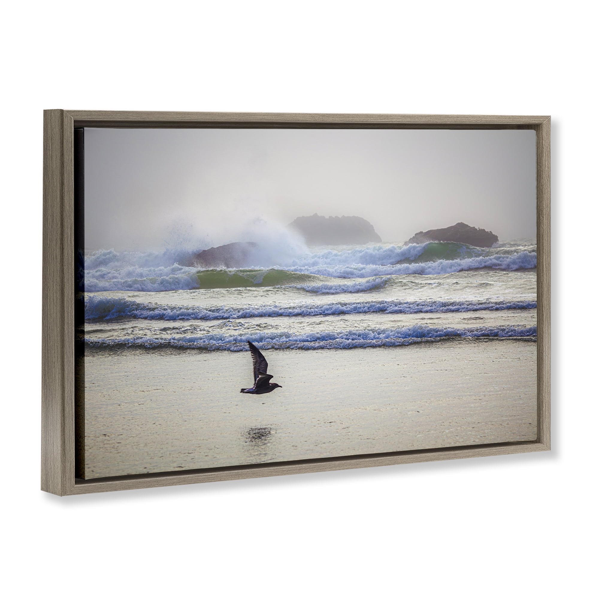 Stupell Industries Flying Low over Shore Landscape & Nature Photography Brown Floater Framed Canvas Art Print Wall Art, 25 x 17