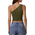 thumbnail image 4 of Lumtrix One Shoulder Going Out Tank Tops for Women Trendy 2026 Summer Y2K Crop Pleated Tee Sleeveless Slim Fitted Spring Fashion Shirts Army Green XL, 4 of 4
