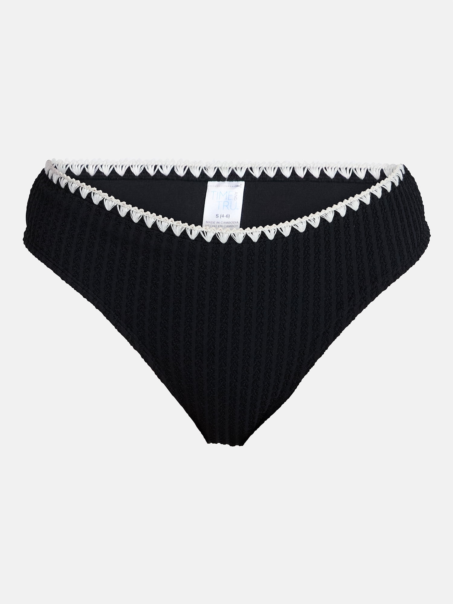 Time and Tru Women's and Women's Plus Mid Rise Bikini Bottoms with Contrast Trim, Sizes XS-3X