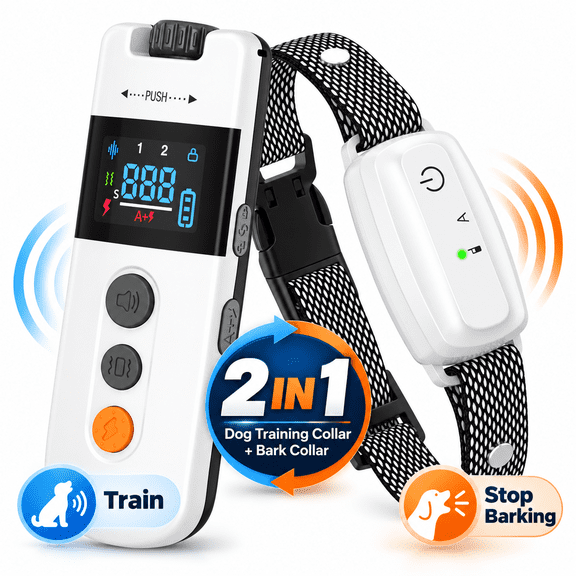 BEBANG 2-in-1 Dog Shock Collar & Dog Bark Collar, Dog Training Collar with Remote, Bark/Beep/Vibration/Shock 4 Modes, IP67 Waterproof Dog E Collar for All Breeds