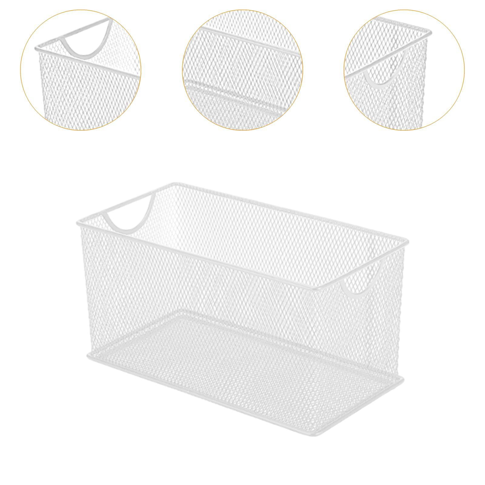 Fiocias CD Storage Box Organizing Container with Handles Multifunction Metal Mesh Basket White