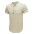 thumbnail image 2 of Lovskoo 2024 Henley Shirts for Men Short Sleeve Cotton Linen Button Front Casual Solid Color Trendy Pullover Blouse V Neck Summer Beach T Shirts Beige M, 2 of 5