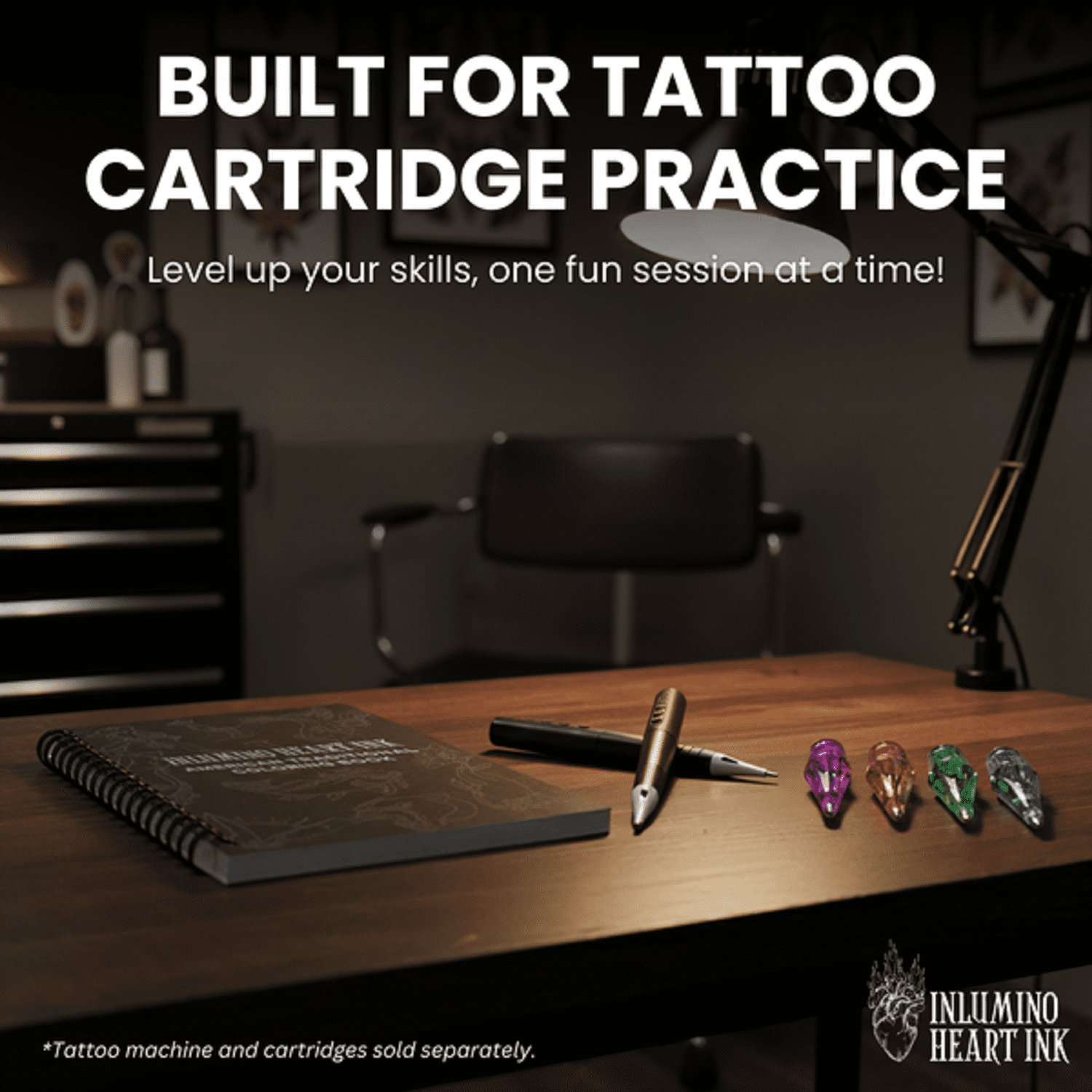 Inlumino Heart Ink Tattoo-Inspired Book for Adults - 40 Sheets 240 GSM, Stippling and Ballpoint Pen Practice