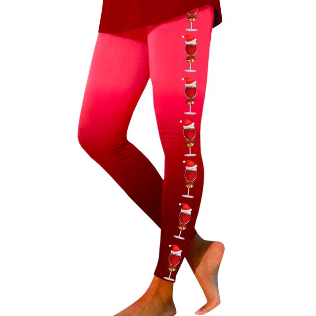 Gibobby Leggings gluteos deportivo Leggings para mujer Leggings de entrenamiento Pantalones de bloque de color con estampado navideño Leggings elásticos (Rojo, XL)