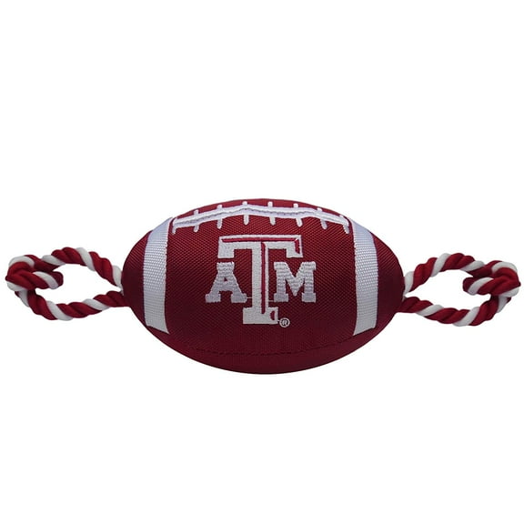Pets First Collegiate Texas A&M Aggies Strong, Durable, Chewable Football Dog Toy with Inner Squeaker and Side Ropes, Officialy Licensed