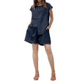 thumbnail image 2 of Women's 2 Piece Outfit, Sleeveless Split Hem Vest and Wide Leg Shorts Set, Cotton Linen Casual Loungewear, Beach Cover Up and Summer Vacation Outfit for Women-Navy, 2 of 5