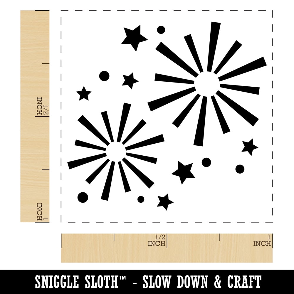Firework Explosions Celebration New Years July 4th Self-Inking Rubber Stamp Ink Stamper - Brown Ink - Small 1 Inch