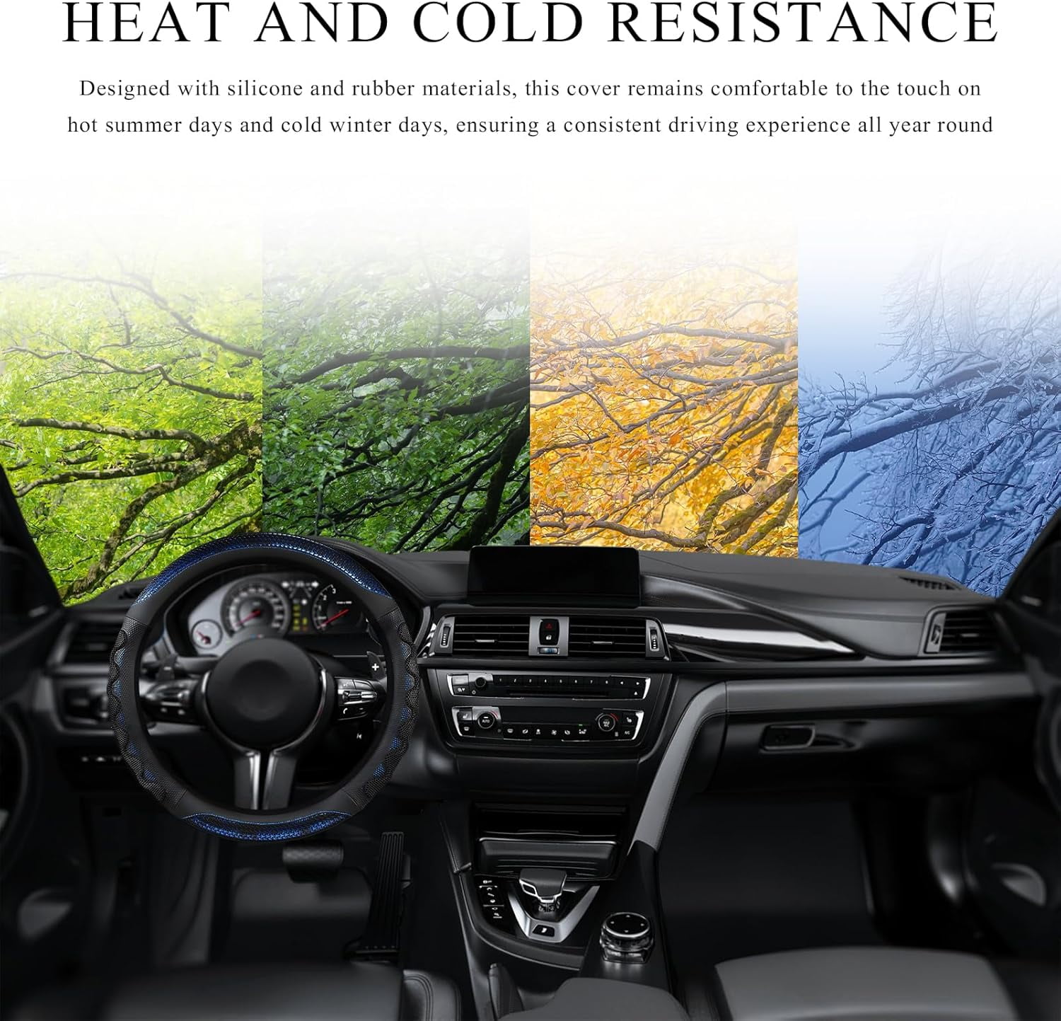 Car Steering Wheel Cover, 15 Inch Anti-Slip Steering Wheel Cover Protector with 3D Honeycomb Design, Universal Steering Wheel Covers for Truck SUV, Car Accessories (Blue, Round Shape)