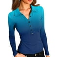 thumbnail image 2 of Womens Deep V Neck Long Sleeve Gradient Color Tops Collared Button Down Slim Fitted Polo Shirts Casual Work Tees Sky Blue 2XL, 2 of 6