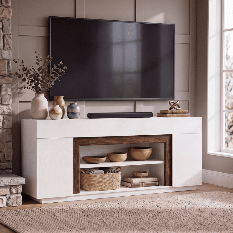 Lacoo 70-Inch TV Stand for 55-80 Inch TVs, Modern Entertainment Center with Storage Cabinets and Adjustable Shelves, Media Console for Living Room, White