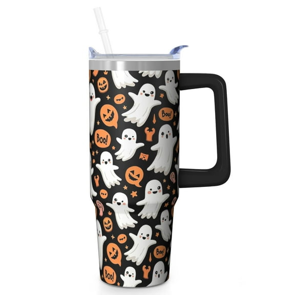 30oz Halloween Tumbler with Handle, Full Moon Bat | Print | Halloween Gifts for Girls & Boys | with Lids and Straws | Stainless Steel Insulated | Water Bottle Travel Mug