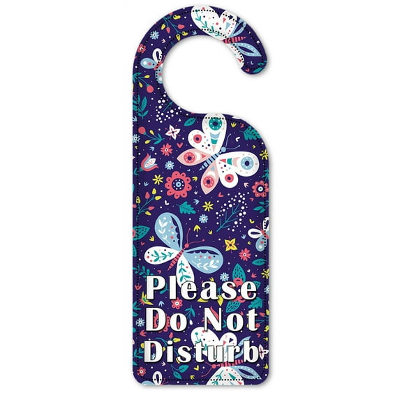 Do Not Disturb Door Knob Hanger Sign - Purple Seamless Butterflies