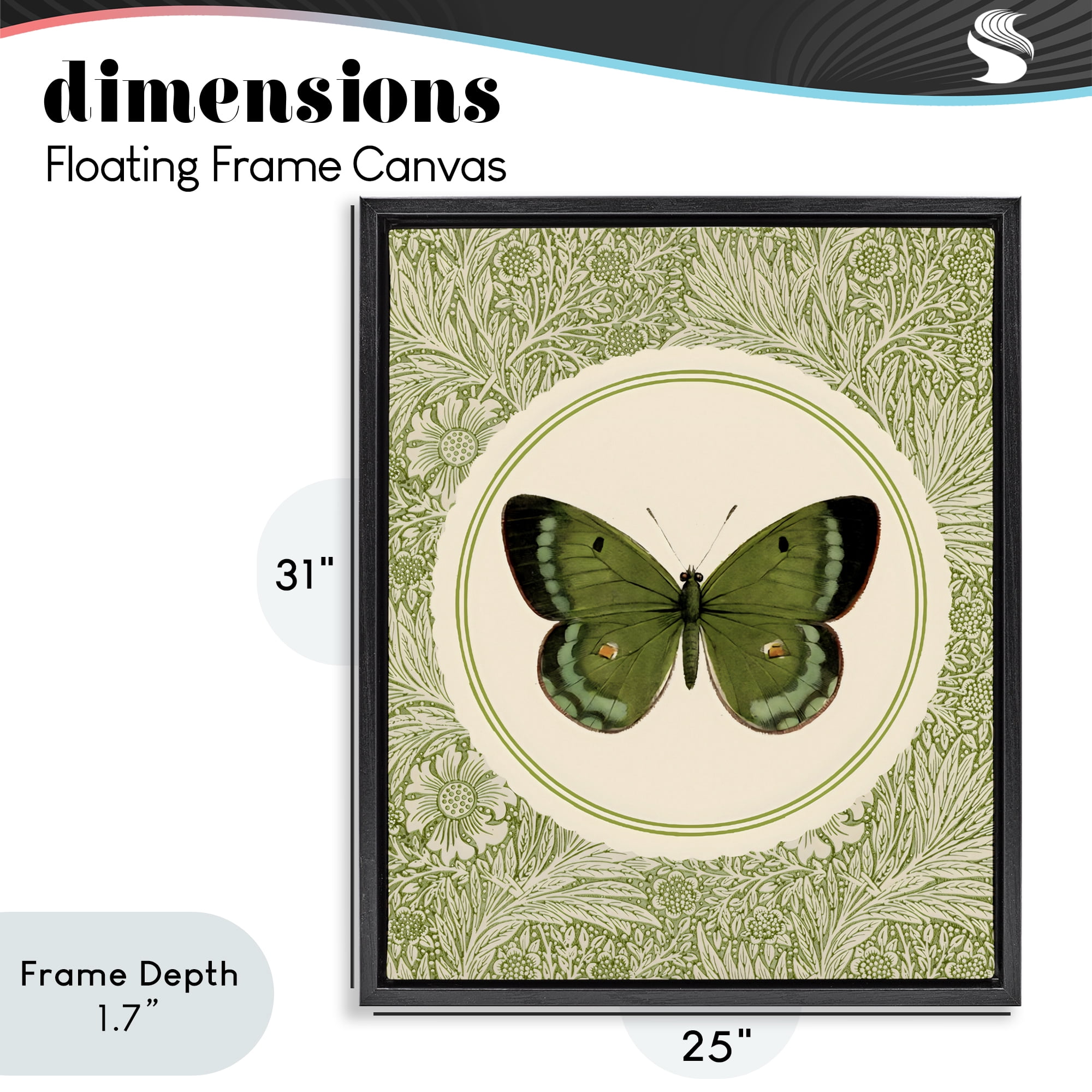 Stupell Industries Green Butterfly Botanical Medallion Black Framed Floater Canvas Wall Art, design by LSR Design Studio