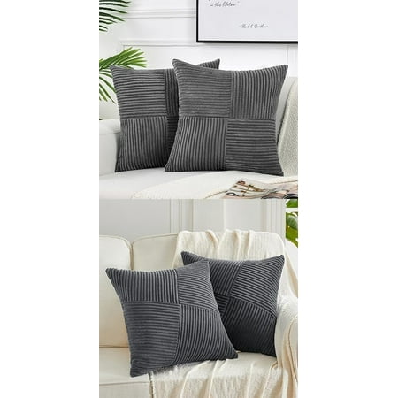 

Fancy Homi 2 Packs Dark Gray Decorative Throw Pillow Covers 16x16 inch for Living Room Couch Sofa Rustic Farmhouse Boho Home Decor Soft Corss Corduroy Patchwork Textured Square Cushion Case 16x16
