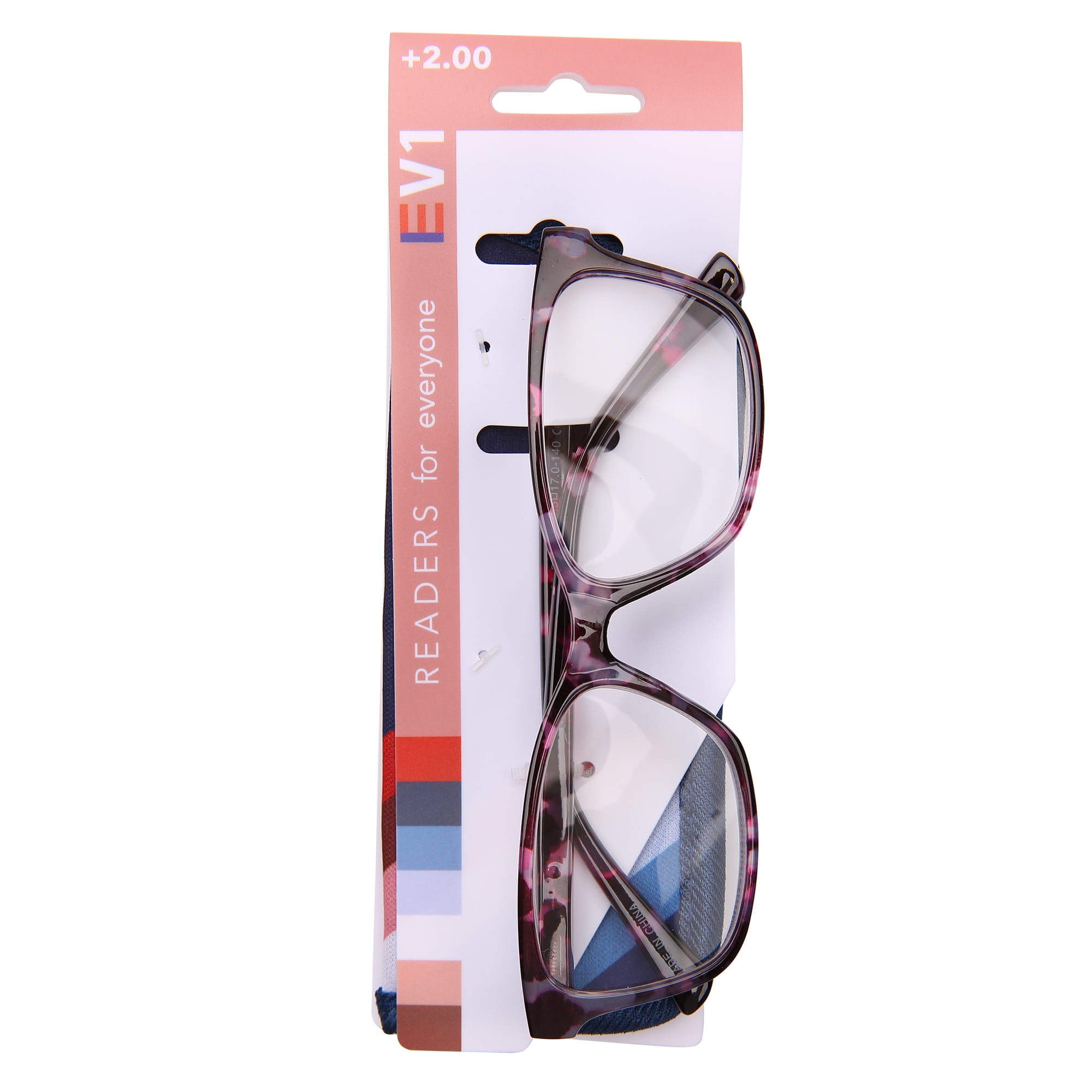 (2 pack) EV1 Maisie Purple Pink Tortoise +2.00 Reading Glasses with Case