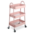 thumbnail image 1 of Carro utilitario rodante de 3 niveles Carro de cocina Carro de almacenamiento rodante con ruedas blo iKayaa Rosa, 1 of 7
