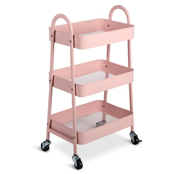 Carro utilitario rodante de 3 niveles Carro de cocina Carro de almacenamiento rodante con ruedas blo iKayaa Rosa