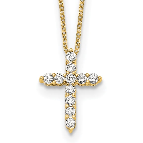 14K Yellow Gold Cable Diamond Necklace Chain True Origin 1/2 carat Lab Grown VS/SI D E F Cross Pendant w/out 18 inch 17.42 mm