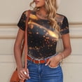 thumbnail image 4 of KLL Women 's Crew Neck Bodysuit Jumpsuits Abstract Glowing Wave Pattern Print Short onesies Stretch T Shirts, 4 of 5