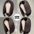 thumbnail image 3 of Pelucas de cabello humano para mujeres negras, pelo corto y liso con corte Bob, densidad de 180, sin pegamento, Frontal, 3 of 4