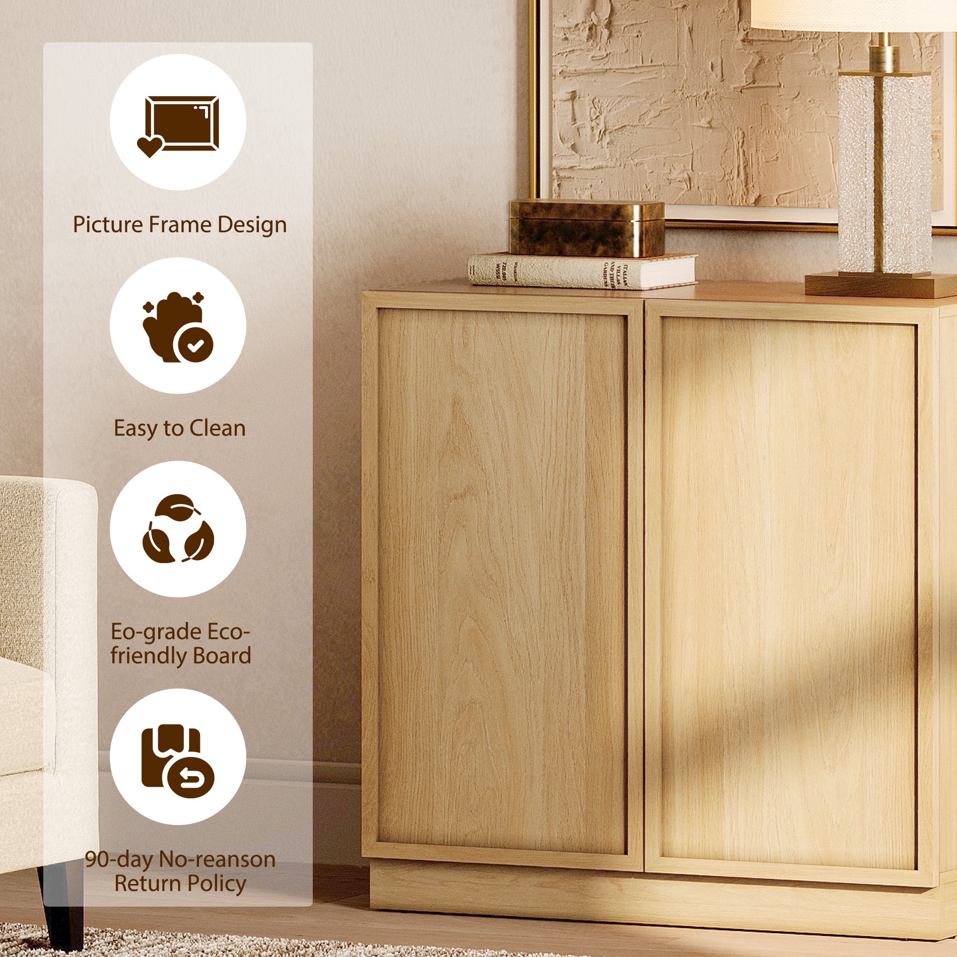 31.5" Modern Sideboard Buffet Cabinet with 2 Doors, Multifunctional Sideboard with Large Storage and Adjustable Shelf, Oak