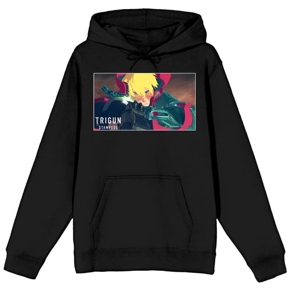 Trigun Stampede Vash & Logo Long Sleeve Black Adult Hooded Sweatshirt -Small