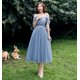thumbnail image 1 of Vestido de dama de honor para mujer, longitud media, hermanas, hombros adelgazantes, Hada, elegante, vestido de noche, actuación de presentadora, 1 of 6