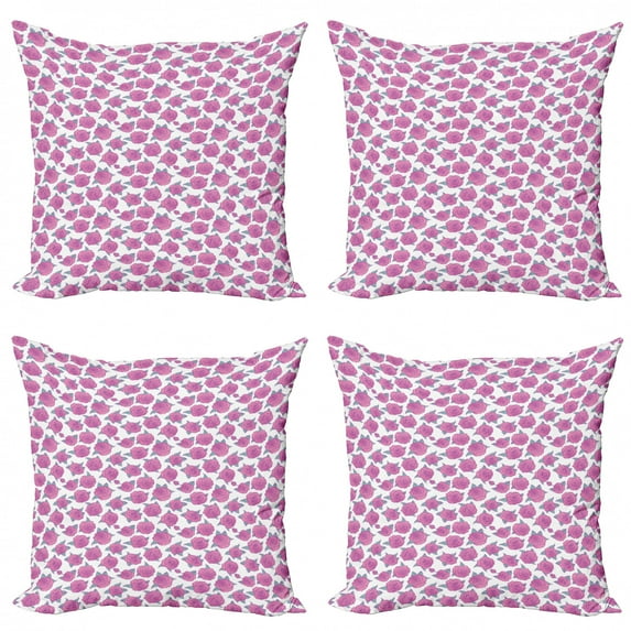 Rose Throw Pillow Cushion Case Pack of 4, Vintage Roses with Petals and Sprouts in Bloom Romantic Bouquet Print, Modern Accent Double-Sided Print, 4 Sizes, Pink and Turquoise, by Ambesonne