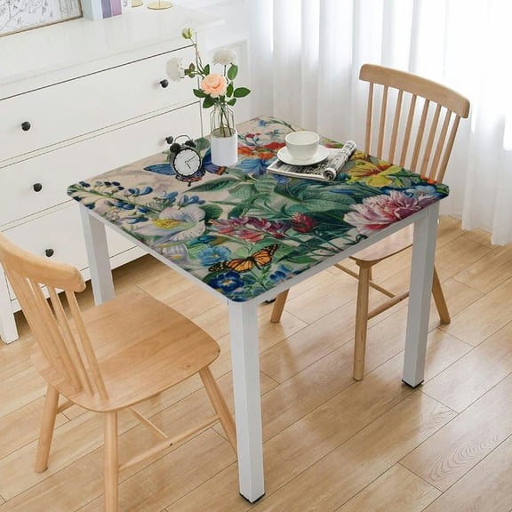 BANET Spring Tablecloth Rectangular, Floral Flowers Watercolor Washable Table Cover for Party Picnic Dinner Decor white