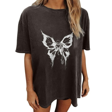 

Mrat Sleep Shirts For Women Short Sleeve Round-Neck Blouses & Shirts Ladies Features Casual Short Sleeve Summer Retro Print Loose Short Sleeve And Ladies Blouse Sheer Button Up Blouse