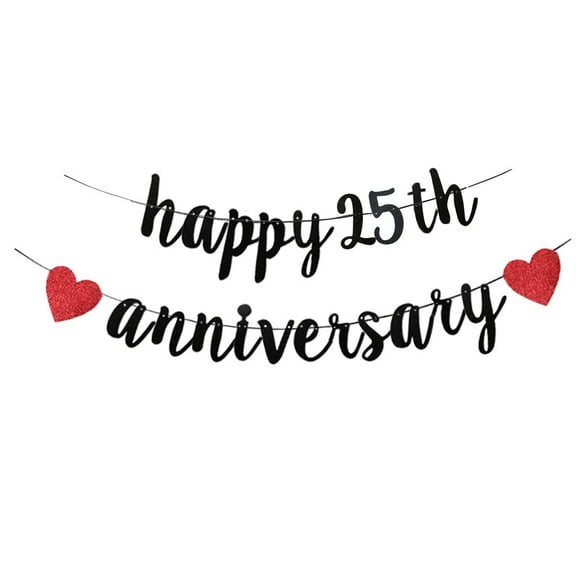 Happy 25th Anniversary Party Banner,25 Year Anniversary Decorations,25th Wedding Anniversary Banner Party Decorations Suppilies.(Black and red)