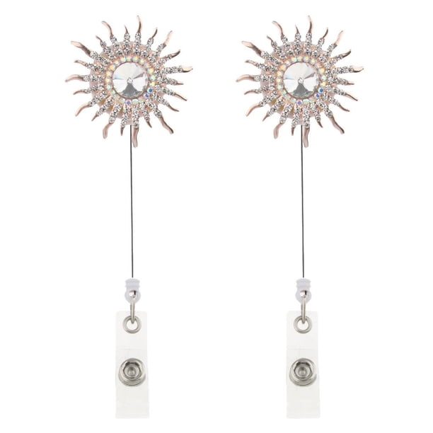 Elegante accesorio con clip para cinturón retráctil para doctor Girasol dorado