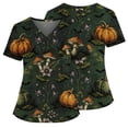 thumbnail image 2 of HAJWOH Halloween Women's Medical Scrub Tops Short Sleeve V-Neck Pumpkins Print with Pockets and Side Slit for Halloween Party, 2 of 3