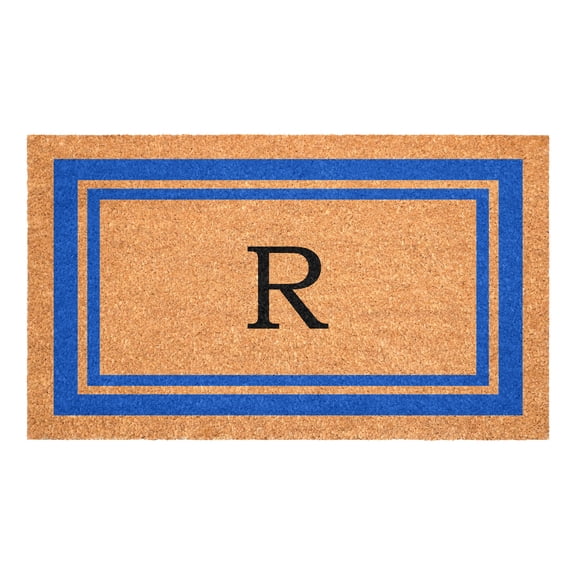 Blue Border Monogram Doormat (Letter R)