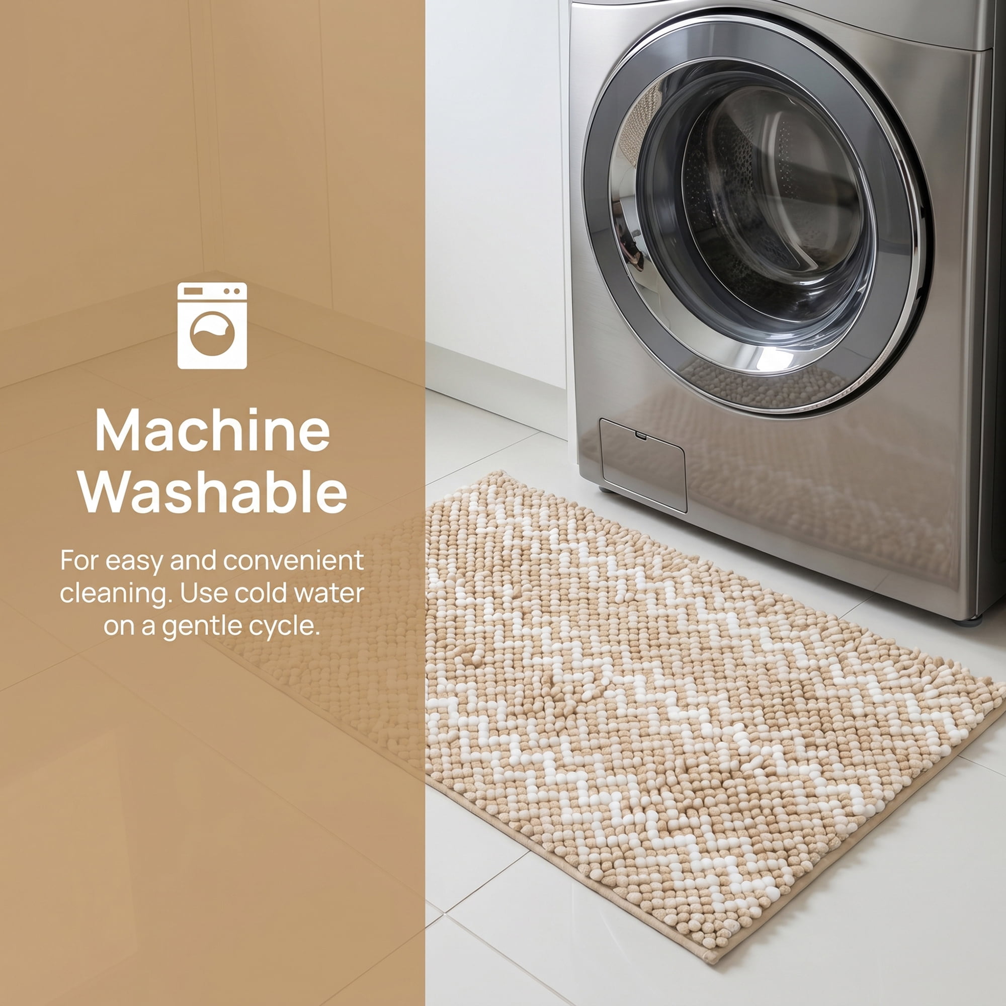 Unique Bargains Ultra Soft Non Slip Machine Washable Chenille Bath Mat Khaki 24" x 16"