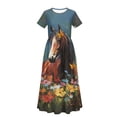 thumbnail image 5 of Uourmeti Girl's Dress Wild Horse Flower Print Crew Neck Short Sleeve Maxi Long Dress with Pockets Cute Flowy Holiday Outfits, Size 7-8 Years, 5 of 7
