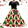 thumbnail image 2 of Women Christmas Outfit 1950s Christmas Themed Women's Party Dress with Festive Print Short Sleeve Elegant Evening Attire for Holiday Gatherings Brown M, 2 of 3